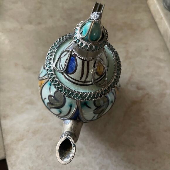 Vintage Moroccan teapot handpainted filigree ornate  Beautiful - Picture 6 of 11
